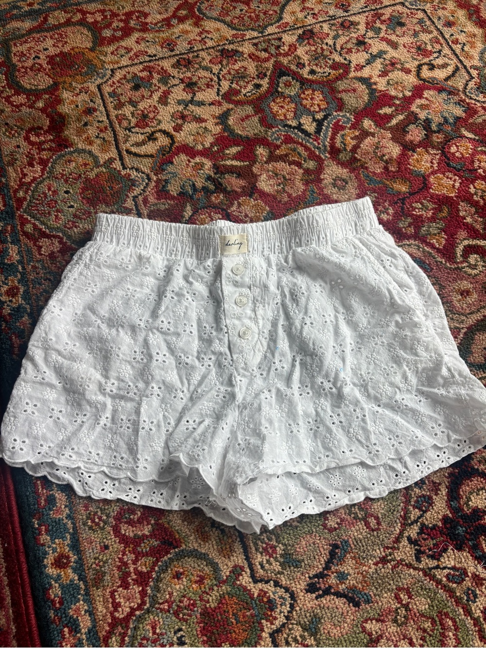 wild fable White Eyelet Lace High-Waist Shorts